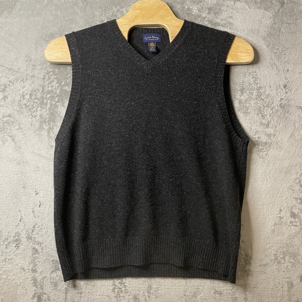 Club Room Men's‎ XL Cardigan Vest Grey 100% Lambswool  Classic Outdoor